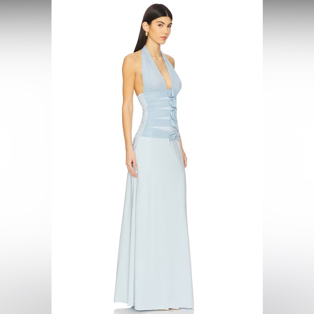 NWT maygel coronel villadiego maxi dress ONE SIZE SMALL or XS arctic blue halter